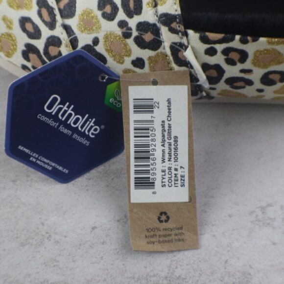 TOMS Alpargata Women Size 7 Natural Gold Glitter Cheetah Slip On Fuax Fur Flats - Picture 5 of 10